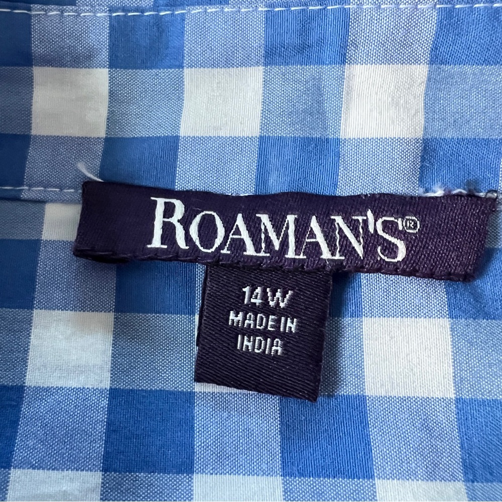Roamans Gingham Button Down Shirt Womans 14W Plus Western Retro Rodeo Preppy - Picture 5 of 10